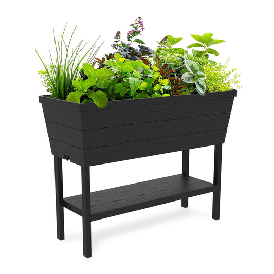 Keter Urban Bloomer 48 Litre Raised Garden Bed and Outdoor Herb Garden Planter with Self Watering Gauge and Drainage Plug - Dark Grey