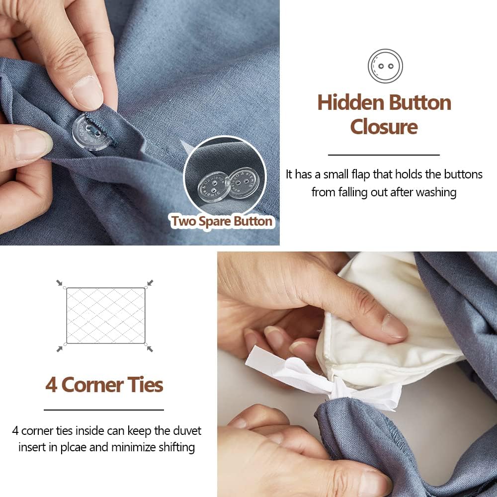 Simple&Opulence Linen Duvet Cover Double,Natural Linen Cotton Duvet Cover with Pillowcase,Duble Size Bedding Set,Soft Warm Breathable Bed Quilt Cover with Button Closure,200x200cm,Navy Blue