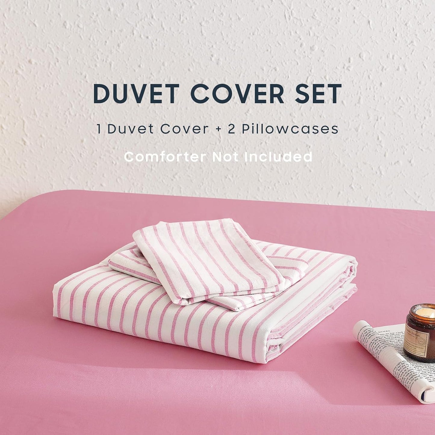 Wake In Cloud Striped Cotton Duvet Cover Set — 100% Washed Cotton, Ticking Stripe, 3-Piece Farmhouse Bedding