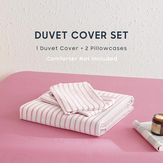 Wake In Cloud Striped Cotton Duvet Cover Set — 100% Washed Cotton, Ticking Stripe, 3-Piece Farmhouse Bedding