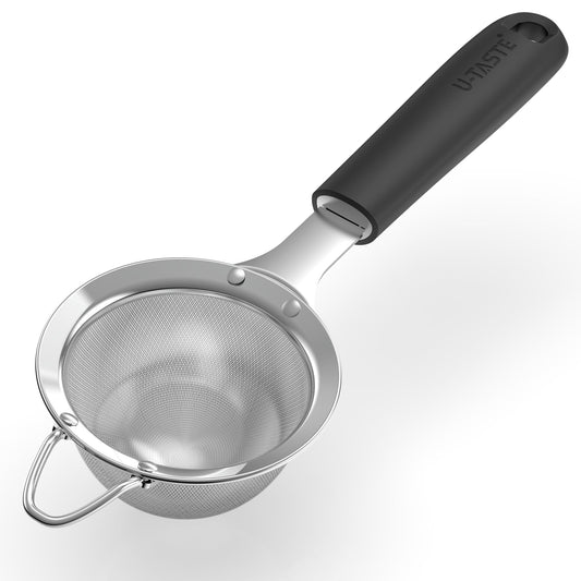 U-Taste Small Fine Mesh Strainer - 18/8 Stainless Steel 8.5cm 30 Mesh Kitchen Food Sieve - Black
