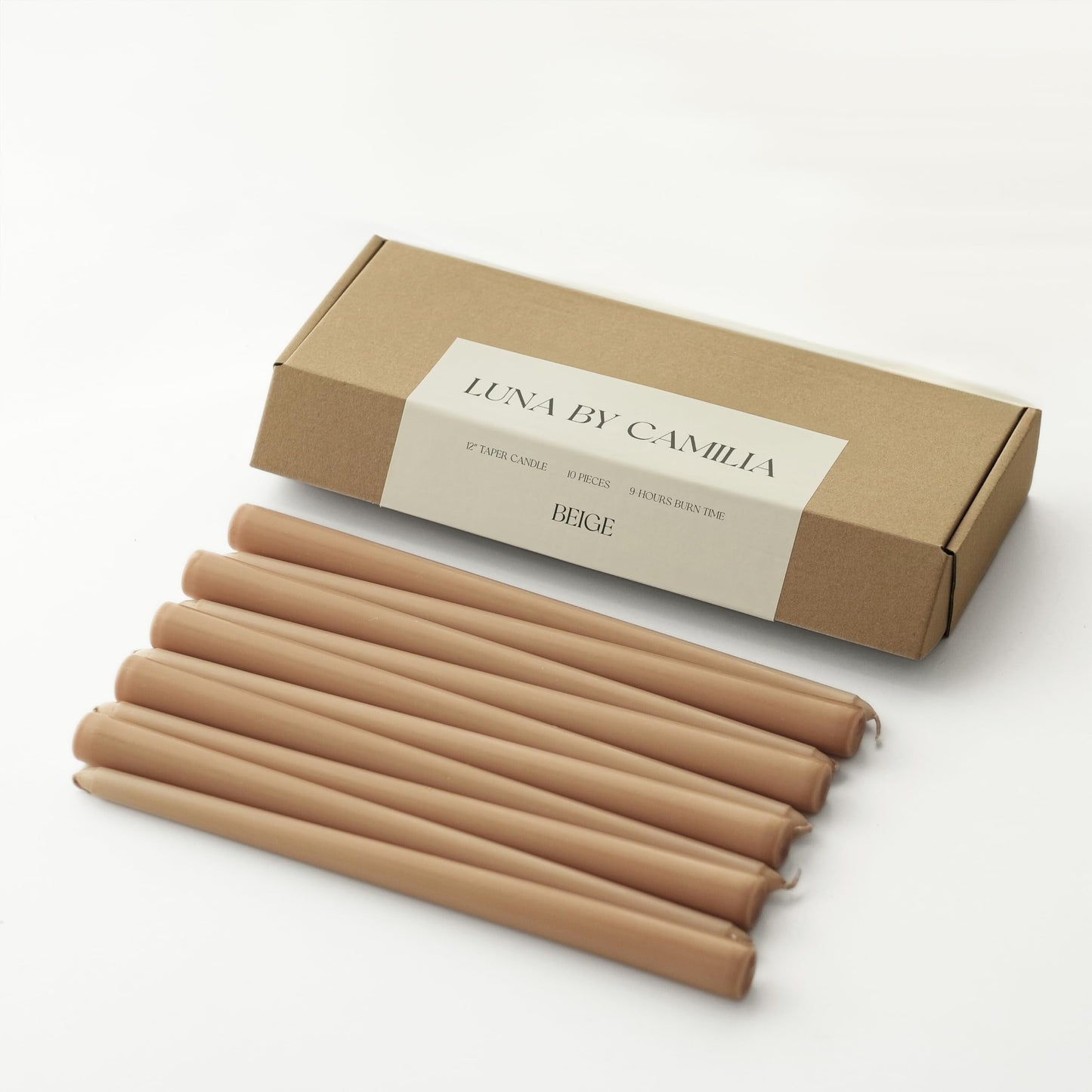 Luna By Camilia 30cm Taper Candles - Pack of 10 - Hand-Dipped - Dripless Unscented - 9 Hour Burn