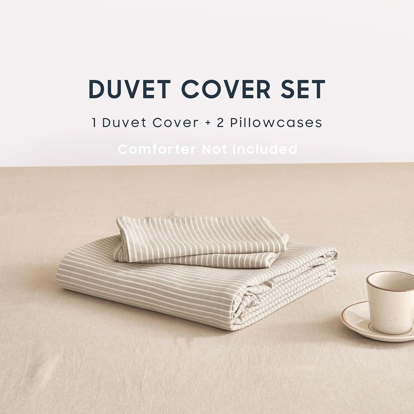 Wake In Cloud Striped Cotton Duvet Cover Set — 100% Washed Cotton, Ticking Stripe, 3-Piece Farmhouse Bedding