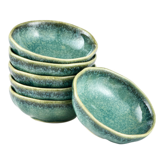 HENXFEN LEAD 110ml Ceramic Dipping Bowls - Soy Sauce Dish - Reactive Green