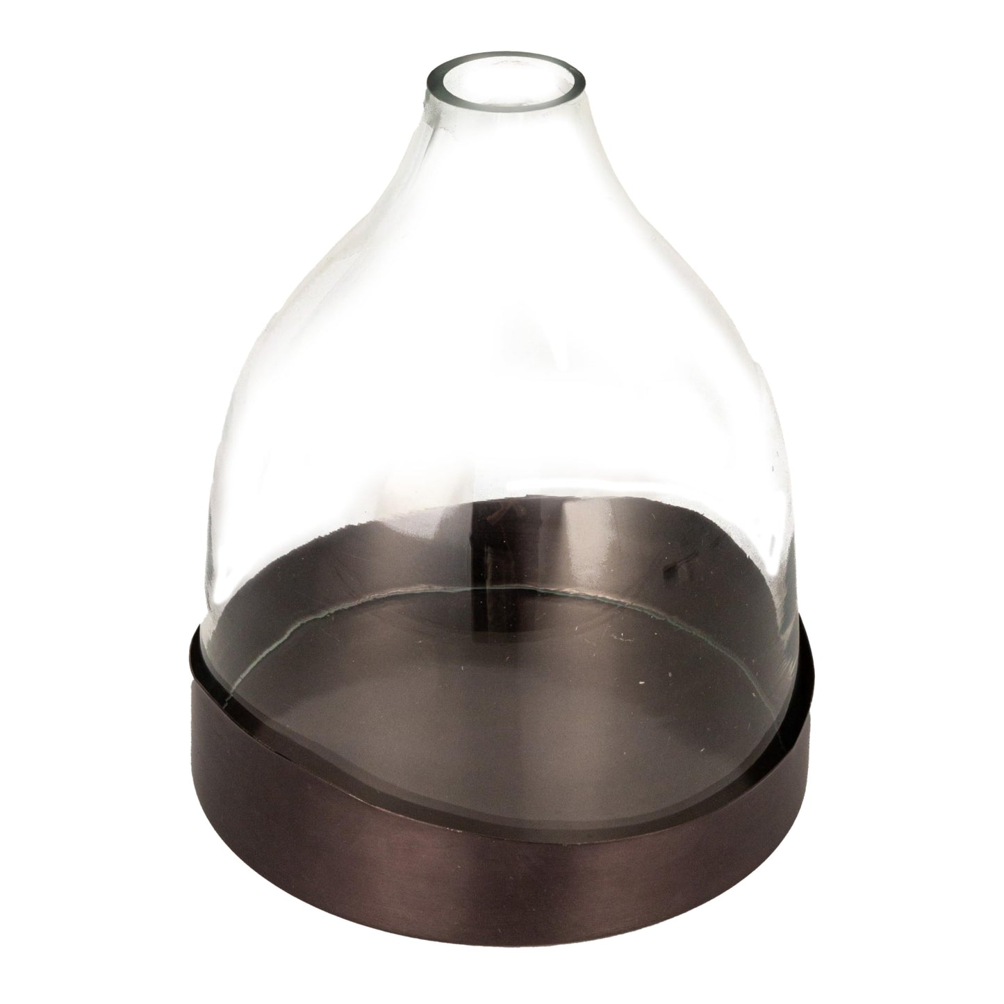 Creative Co-Op Glass Cloche with Metal Tray - 22cm × 25cm - Clear Glass - Black Nickel Finish