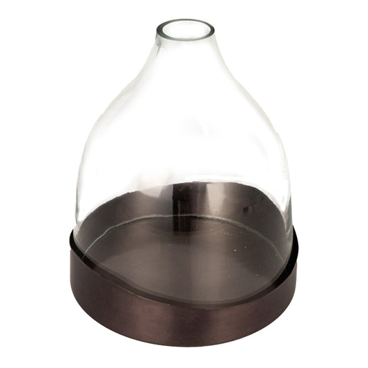 Creative Co-Op Glass Cloche with Metal Tray - 22cm × 25cm - Clear Glass - Black Nickel Finish
