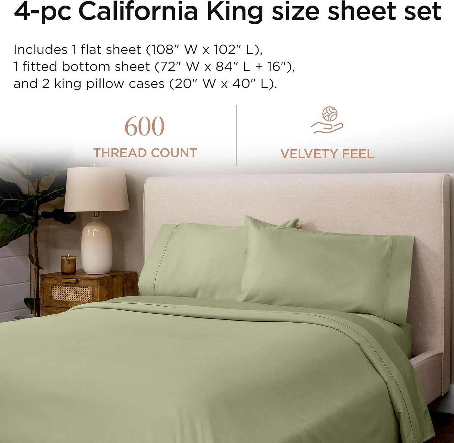 Threadmill 100% Cotton Sheets for Queen Size Bed - 600 Thread Count Queen Bed Sheets Set with 16” Deep Pocket - Sateen Weave 4-Piece Bedding Set with Cooling Effect, White