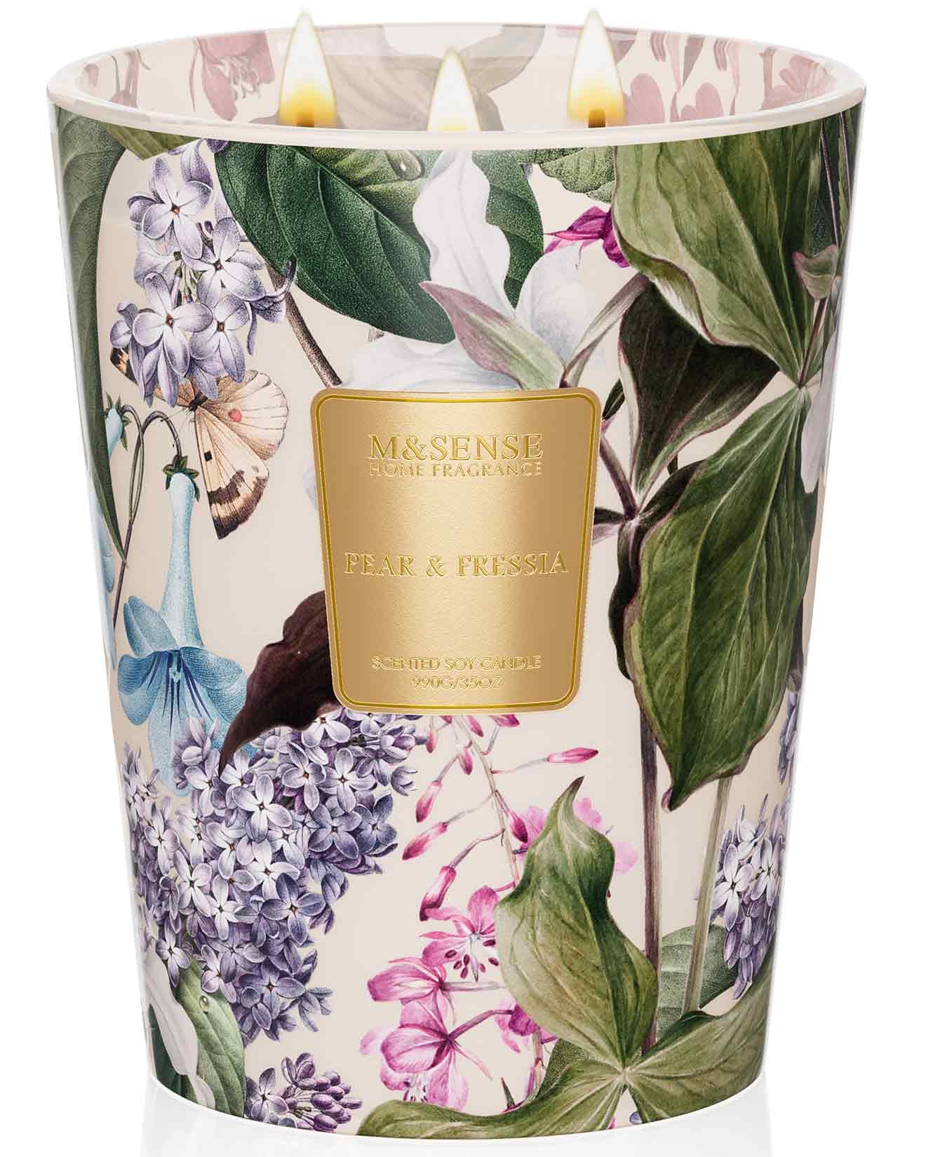 M&SENSE 3-Wick Soy Candles - 990g - 150 Hour Burn - Natural Soy & Palm Wax - Aromatherapy Gift