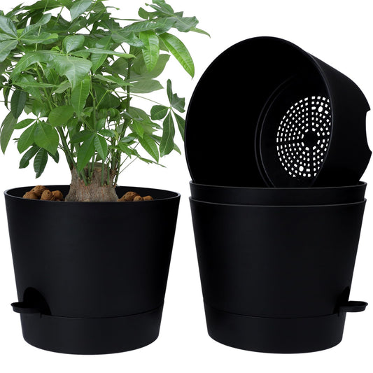 YNNICO 30cm Indoor Self Watering Planters with Drainage Holes and Saucers - 4 Pack