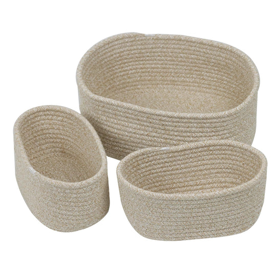 Togous Cotton Rope Storage Baskets - Light Brown - Set of 3 - Small Woven Baskets for Shelves and Organizing