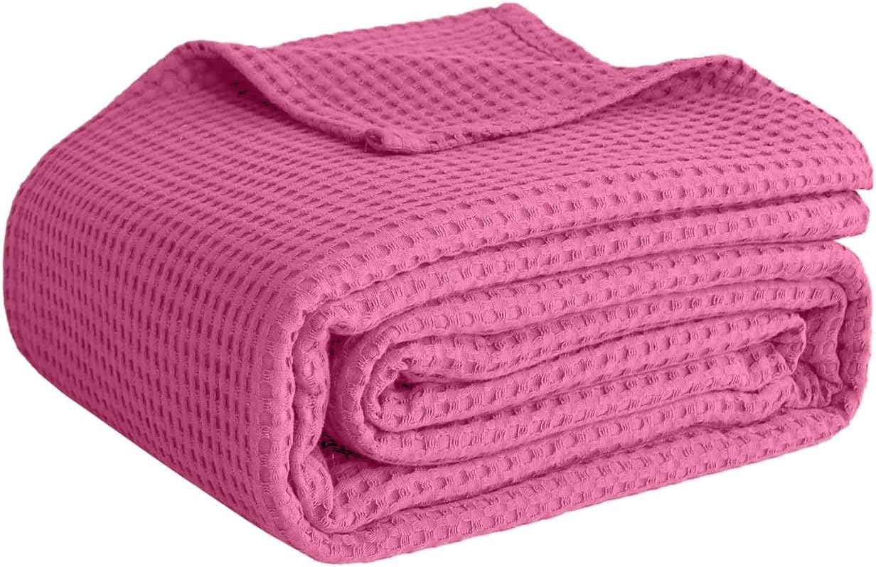 QUBA LINEN Waffle Weave Cotton Blanket — 100% Cotton, Breathable All-Season, Dark Grey