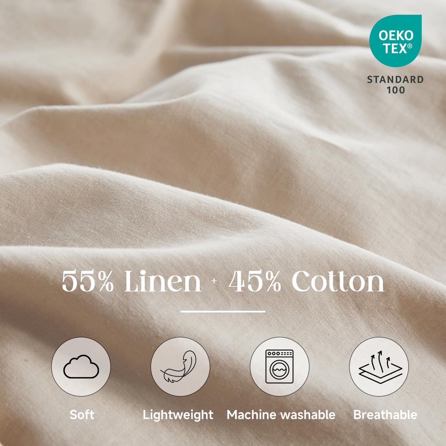 Simple&Opulence Linen Duvet Cover Double,Natural Linen Cotton Duvet Cover with Pillowcase,Duble Size Bedding Set,Soft Warm Breathable Bed Quilt Cover with Button Closure,200x200cm,Navy Blue