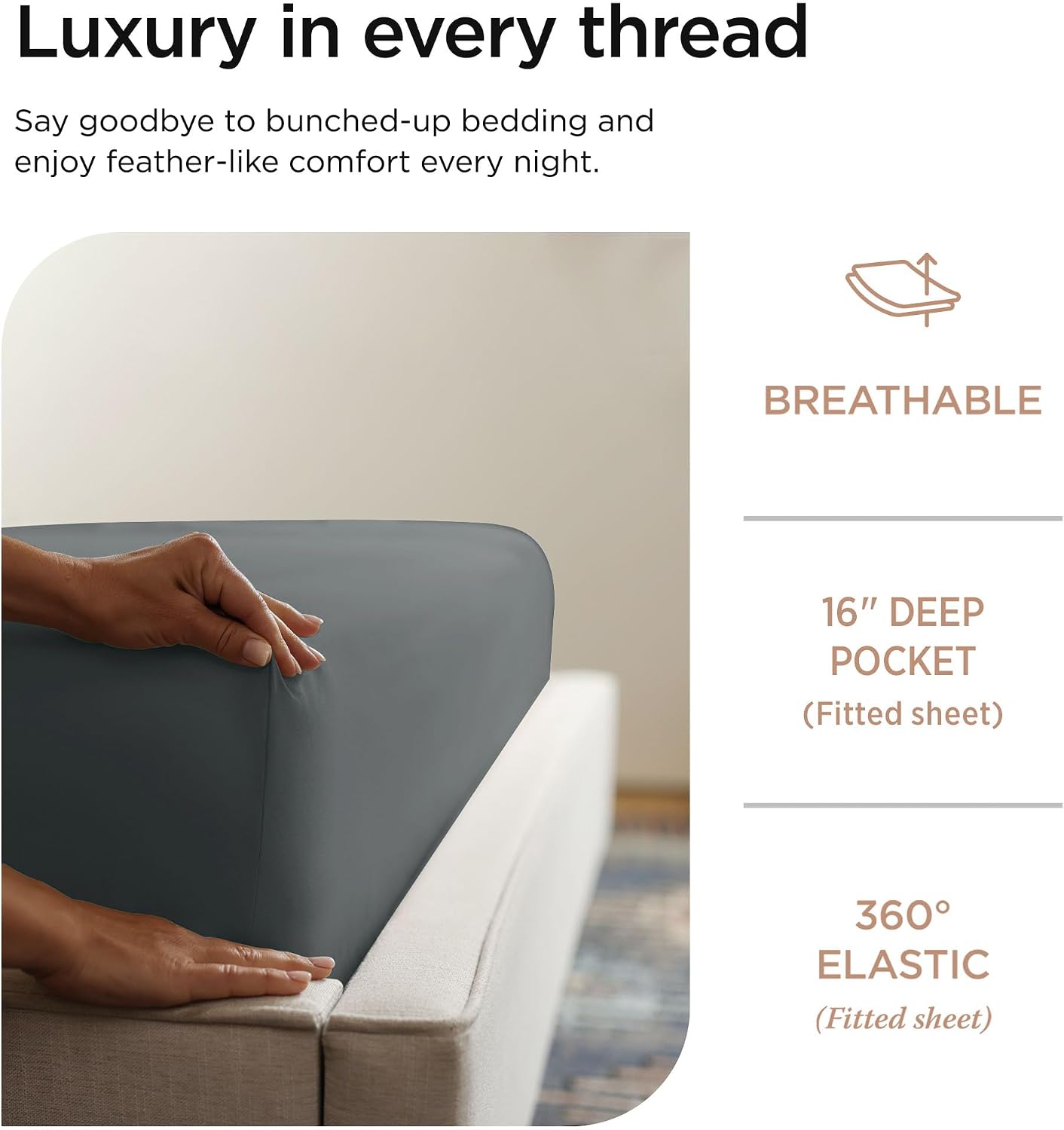 Threadmill 100% Cotton Sheets for Queen Size Bed - 600 Thread Count Queen Bed Sheets Set with 16” Deep Pocket - Sateen Weave 4-Piece Bedding Set with Cooling Effect, White