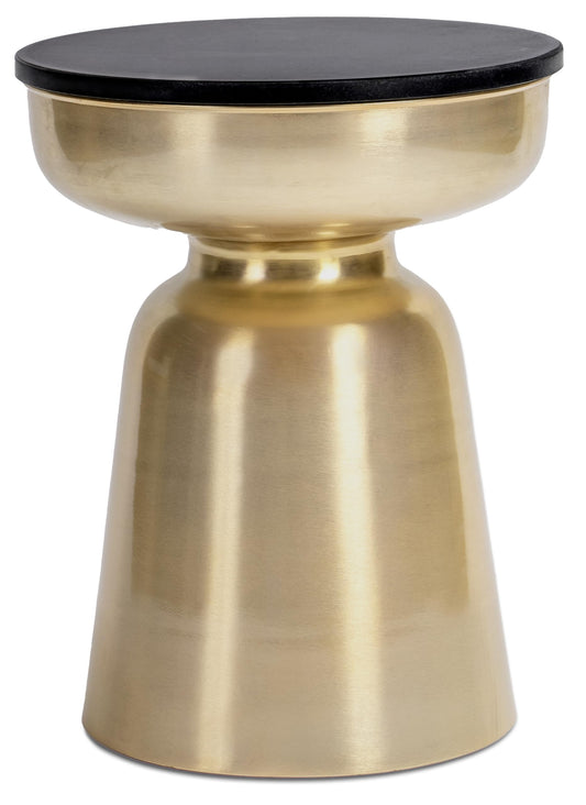 Finch Adler Metal Accent Side Table - 41cm Natural Granite Top - Brushed Brass Base - Hourglass Shape