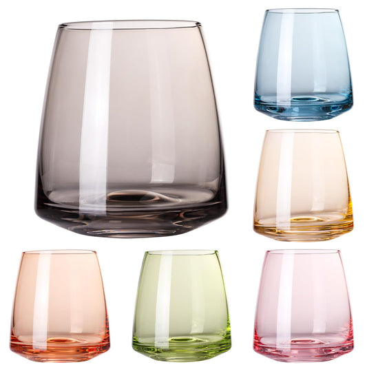 Coloured Stemless Wine Glasses Set 6 - Colourful Wine Glasses