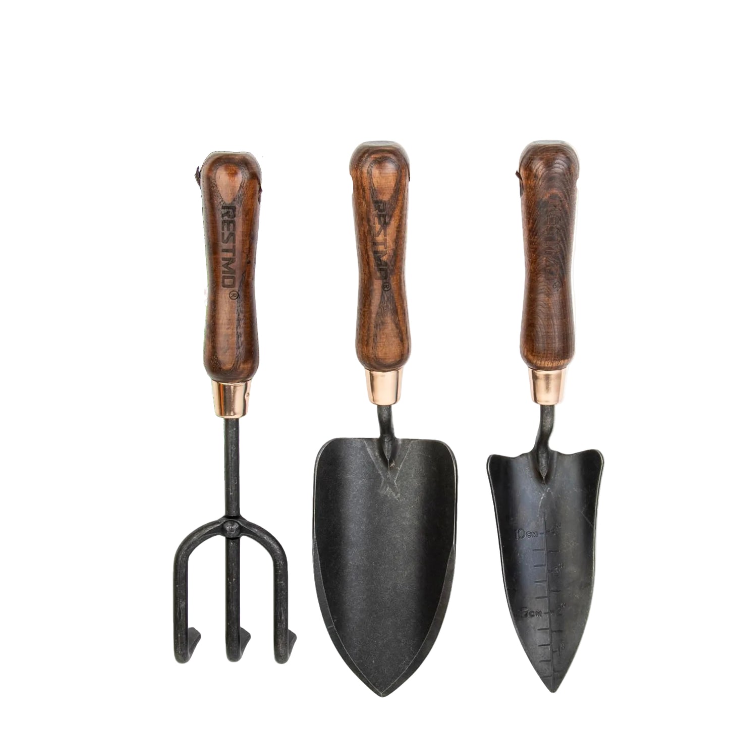 RESTMO 3-in-1 Heavy Duty Gardening Tools Kit - Premium Carbon Steel Garden Hand Tools - Ergonomic Wooden Handle