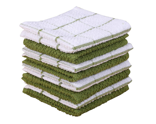 AMOUR INFINI Cotton Kitchen Dish Cloths Set of 8 - 30cm × 30cm - Green