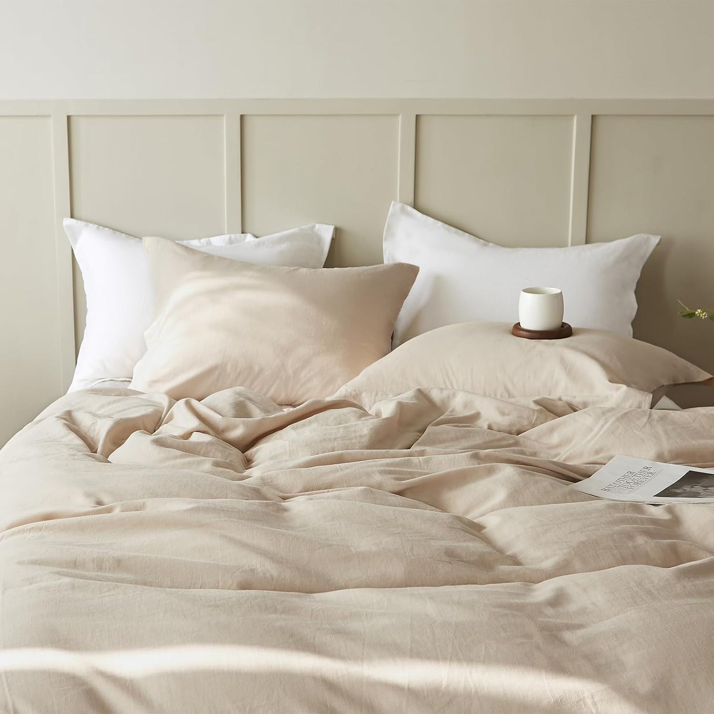 Simple&Opulence Linen Duvet Cover Double,Natural Linen Cotton Duvet Cover with Pillowcase,Duble Size Bedding Set,Soft Warm Breathable Bed Quilt Cover with Button Closure,200x200cm,Navy Blue