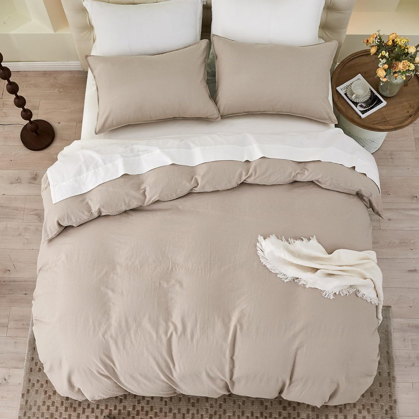 Simple&Opulence Linen Duvet Cover Double,Natural Linen Cotton Duvet Cover with Pillowcase,Duble Size Bedding Set,Soft Warm Breathable Bed Quilt Cover with Button Closure,200x200cm,Navy Blue