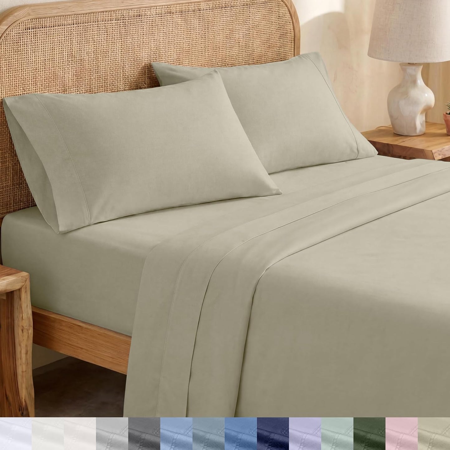 California Design Den 100% Organic Cotton Sheets for Queen Size Bed, Deep Pockets, Percale Sheets Queen, GOTS Certified, Soft Cooling Sheets, 4 Piece Bed Sheets Queen Sheet Set, White Sheets