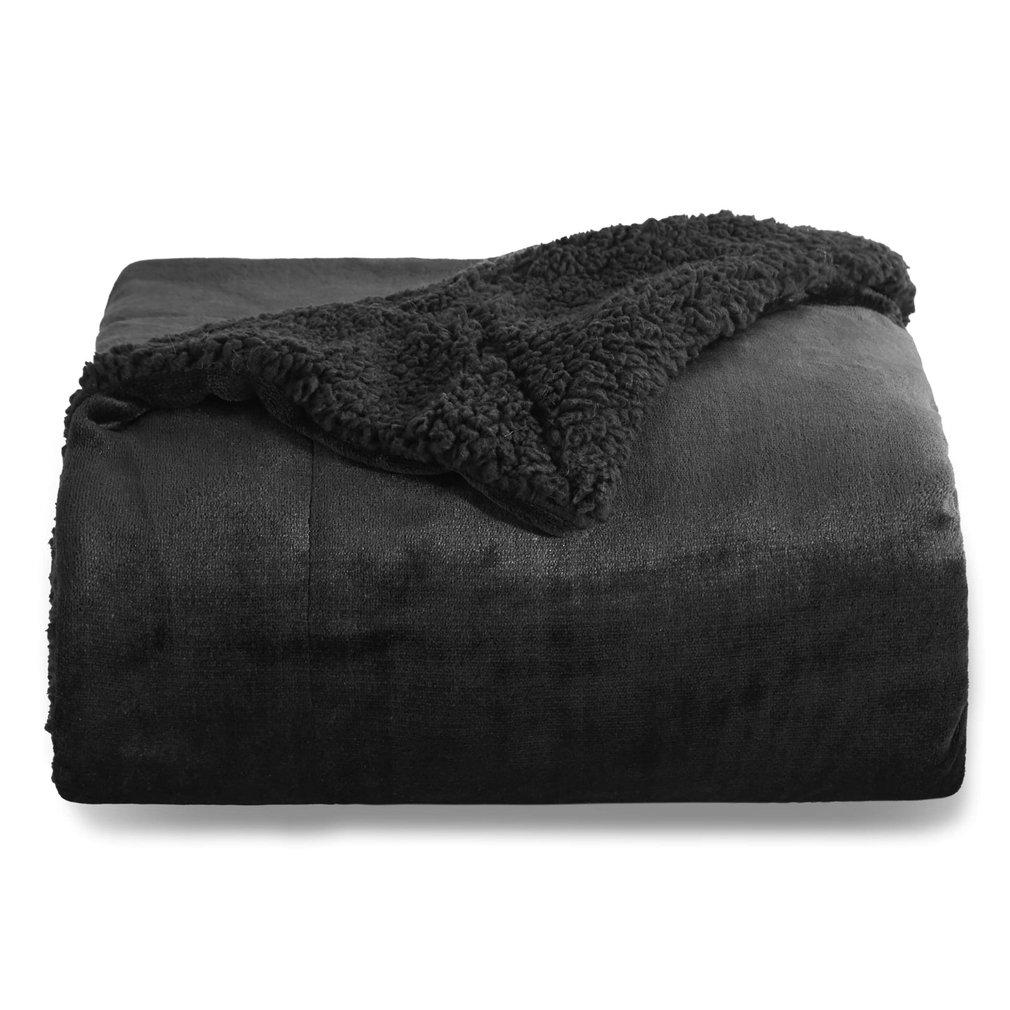 Bedsure Reversible Sherpa Fleece Throw Blanket — Thick & Warm, 127 × 152 cm, Black