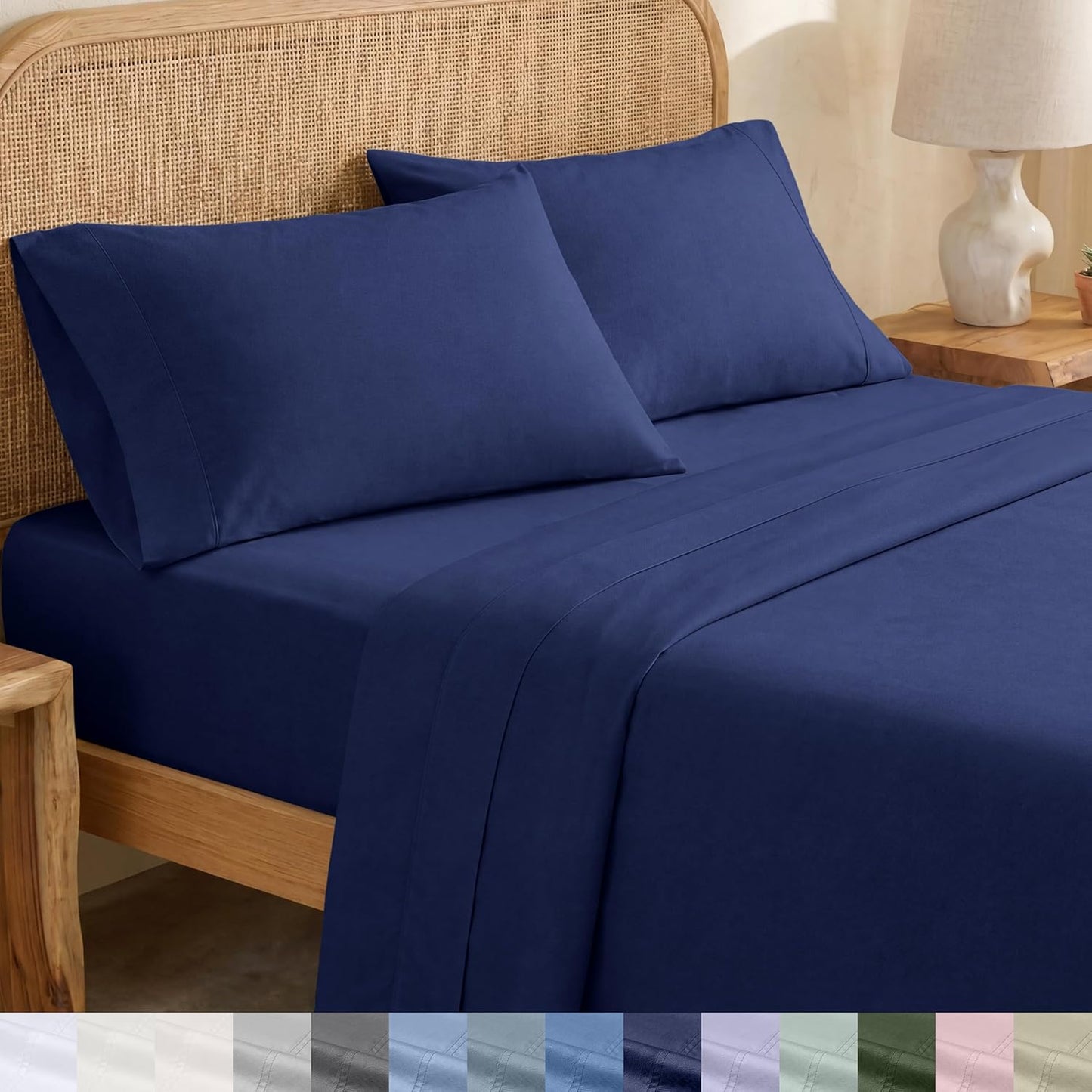 California Design Den 100% Organic Cotton Sheets for Queen Size Bed, Deep Pockets, Percale Sheets Queen, GOTS Certified, Soft Cooling Sheets, 4 Piece Bed Sheets Queen Sheet Set, White Sheets