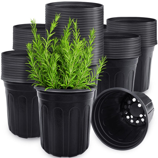 Anyumocz 60 Pcs 3.8 Litre Flexible Plant Nursery Pots - Thickened Soft Plastic Seedling Pot with Holes - Black