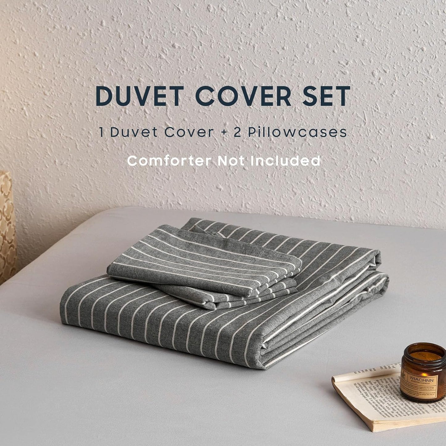 Wake In Cloud Striped Cotton Duvet Cover Set — 100% Washed Cotton, Ticking Stripe, 3-Piece Farmhouse Bedding
