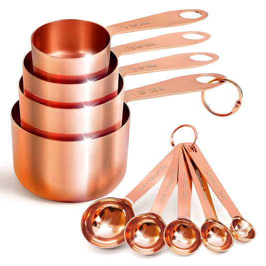 AGRUS Measuring Cups and Spoons Set of 9 - Copper - Stainless Steel