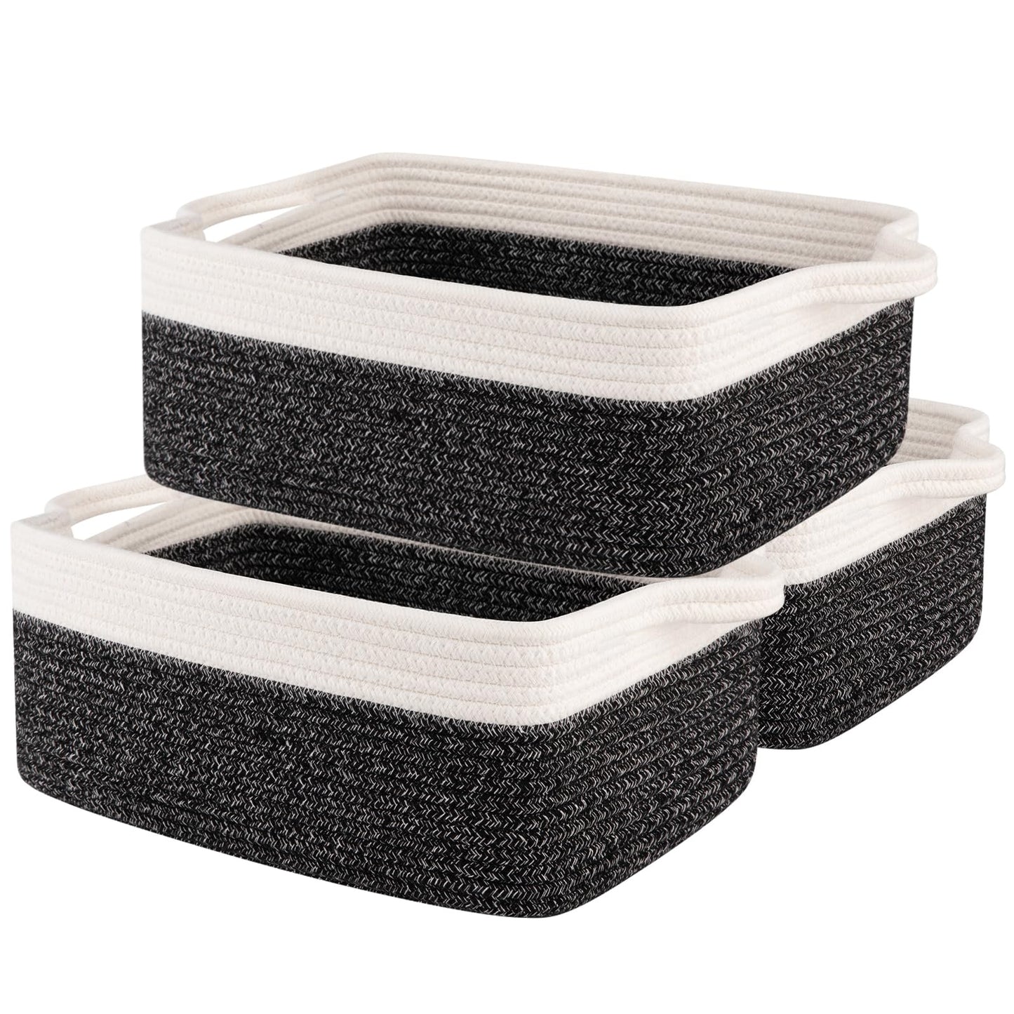 OIAHOMY Rectangle Storage Baskets - 3 Pack - 35 cm x 25 cm x 14 cm - Woven Cotton Rope Baskets with Handles