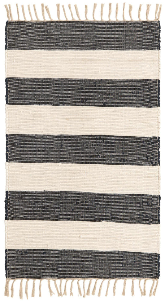 Unique Loom Chindi Rag Collection Area Rug - Striped - 94cm × 155cm - Navy Blue/Ivory