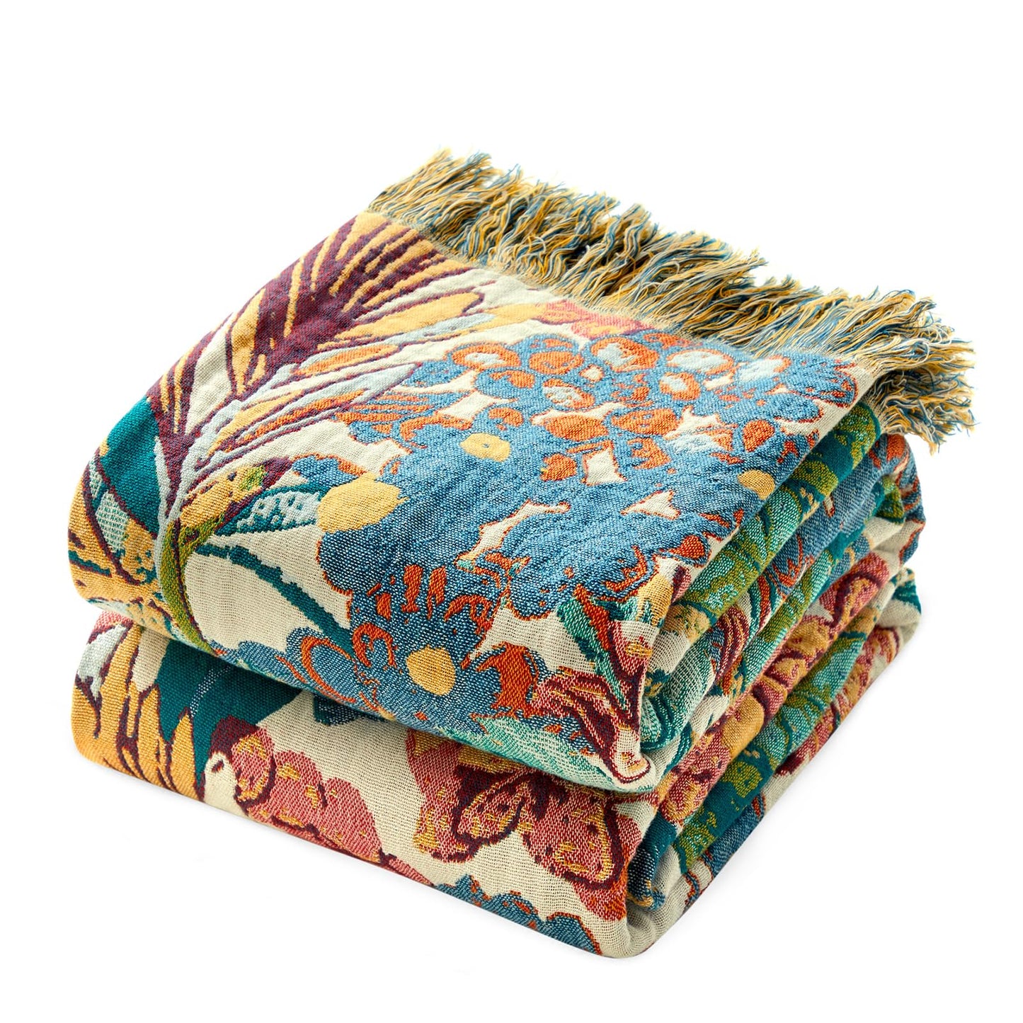 MSGKV Boho Vine Cotton Throw Blanket — 100% Cotton, Muslin, Breathable, 152 × 203 cm
