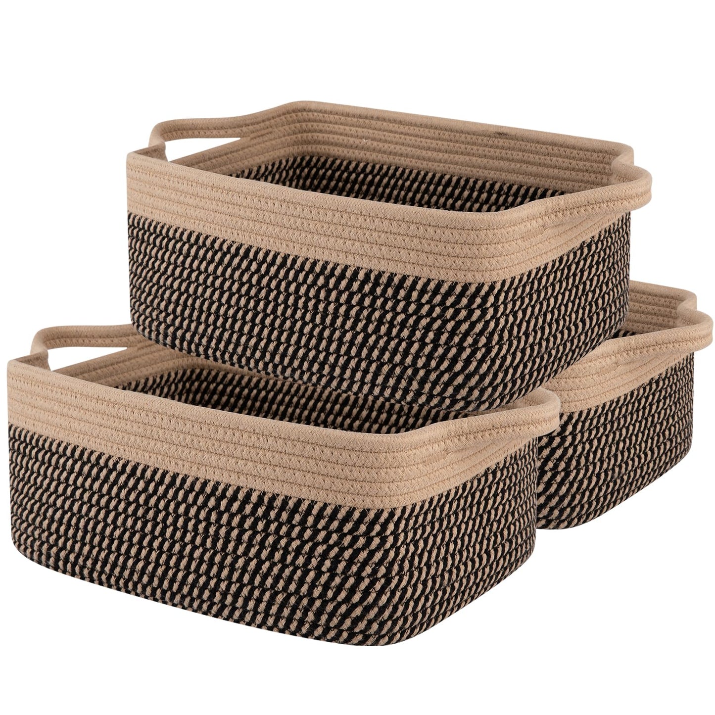 OIAHOMY Rectangle Storage Baskets - 3 Pack - 35 cm x 25 cm x 14 cm - Woven Cotton Rope Baskets with Handles