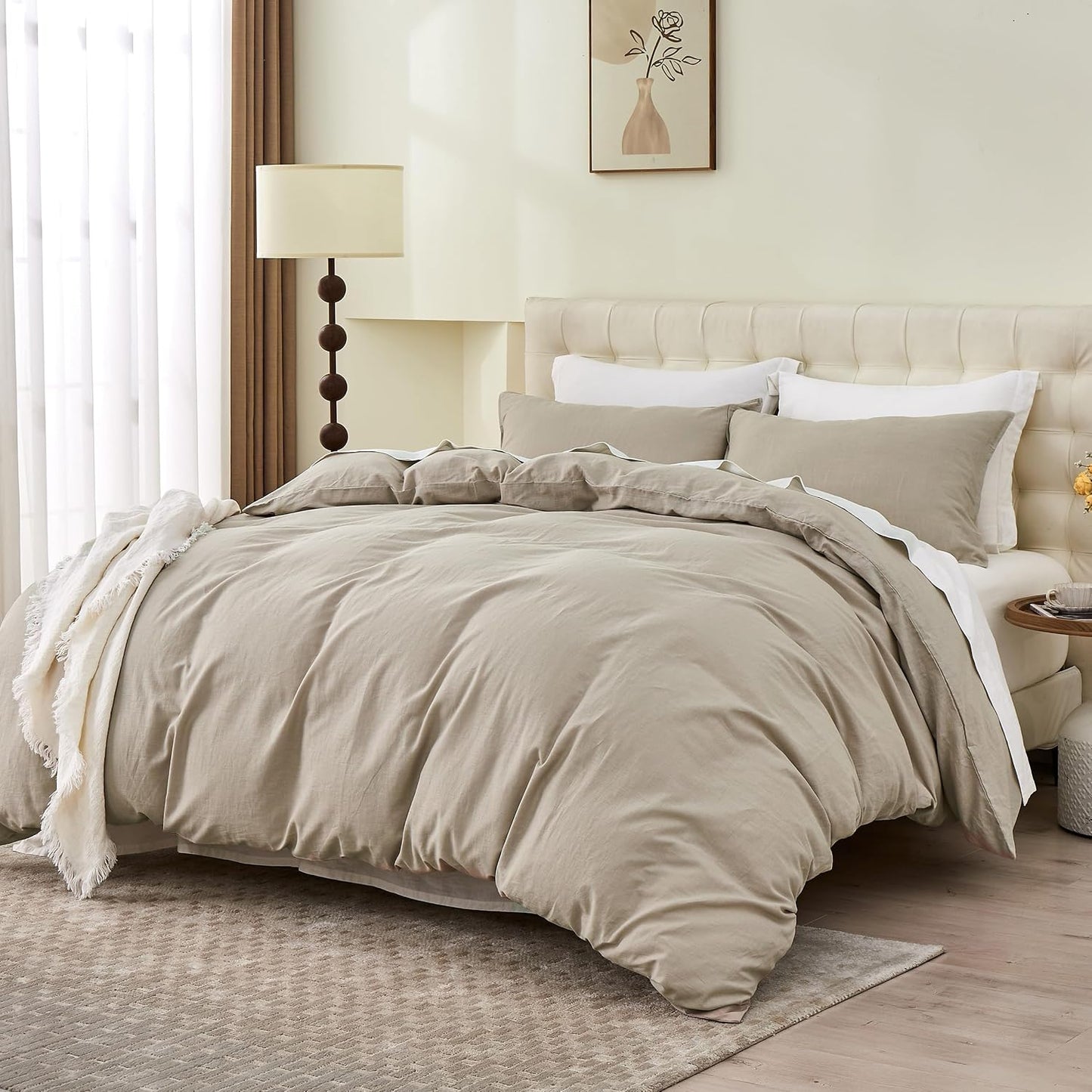 Simple&Opulence Linen Duvet Cover Double,Natural Linen Cotton Duvet Cover with Pillowcase,Duble Size Bedding Set,Soft Warm Breathable Bed Quilt Cover with Button Closure,200x200cm,Navy Blue