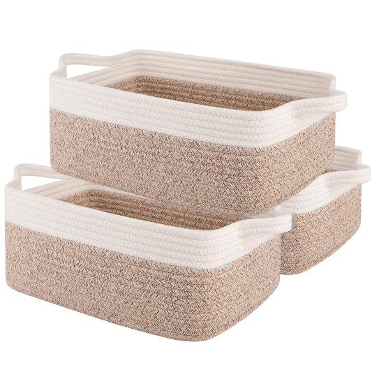 OIAHOMY Rectangle Storage Baskets - 3 Pack - 35 cm x 25 cm x 14 cm - Woven Cotton Rope Baskets with Handles