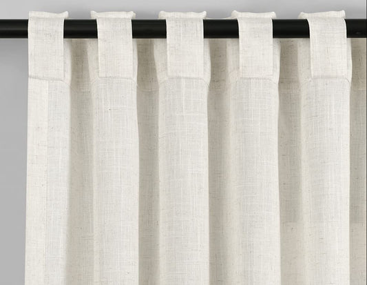 Linen Back Tab Curtains 213cm Length - 2 Panel Set - Neutral Modern Farmhouse Semi Sheer