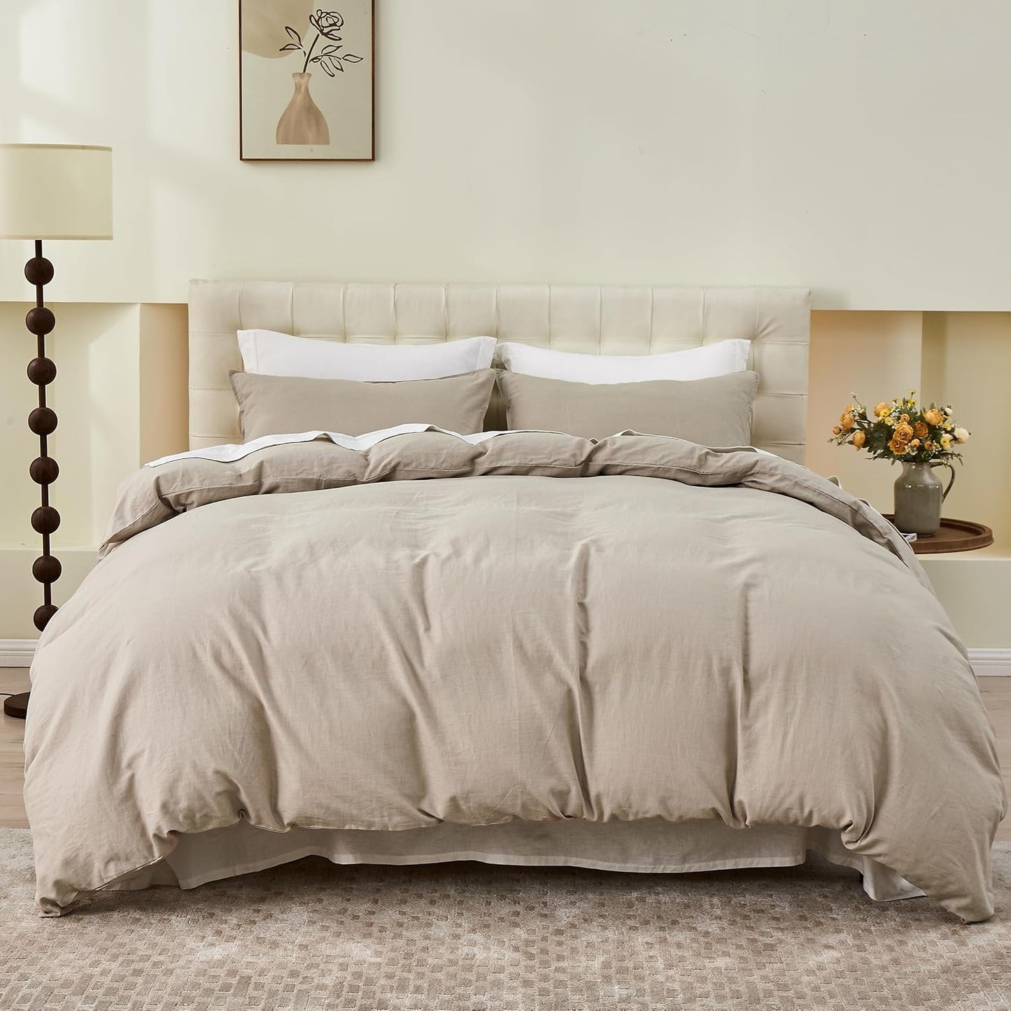 Simple&Opulence Linen Duvet Cover Double,Natural Linen Cotton Duvet Cover with Pillowcase,Duble Size Bedding Set,Soft Warm Breathable Bed Quilt Cover with Button Closure,200x200cm,Navy Blue