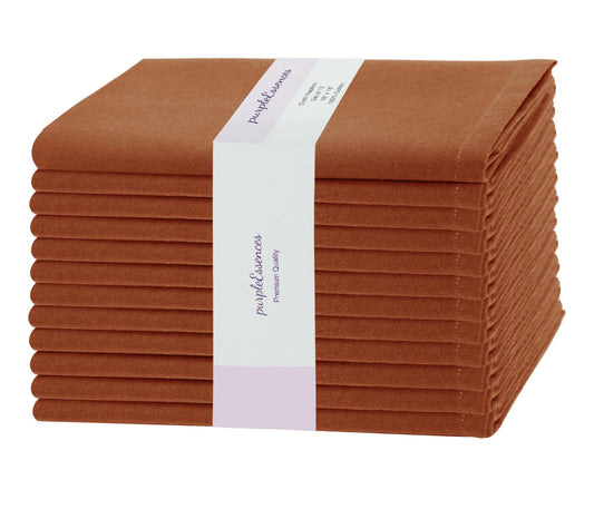 PurpleEssences Rust Set of 12 Cloth Dinner Napkins 100% Cotton 46cm × 46cm - Soft Durable Washable