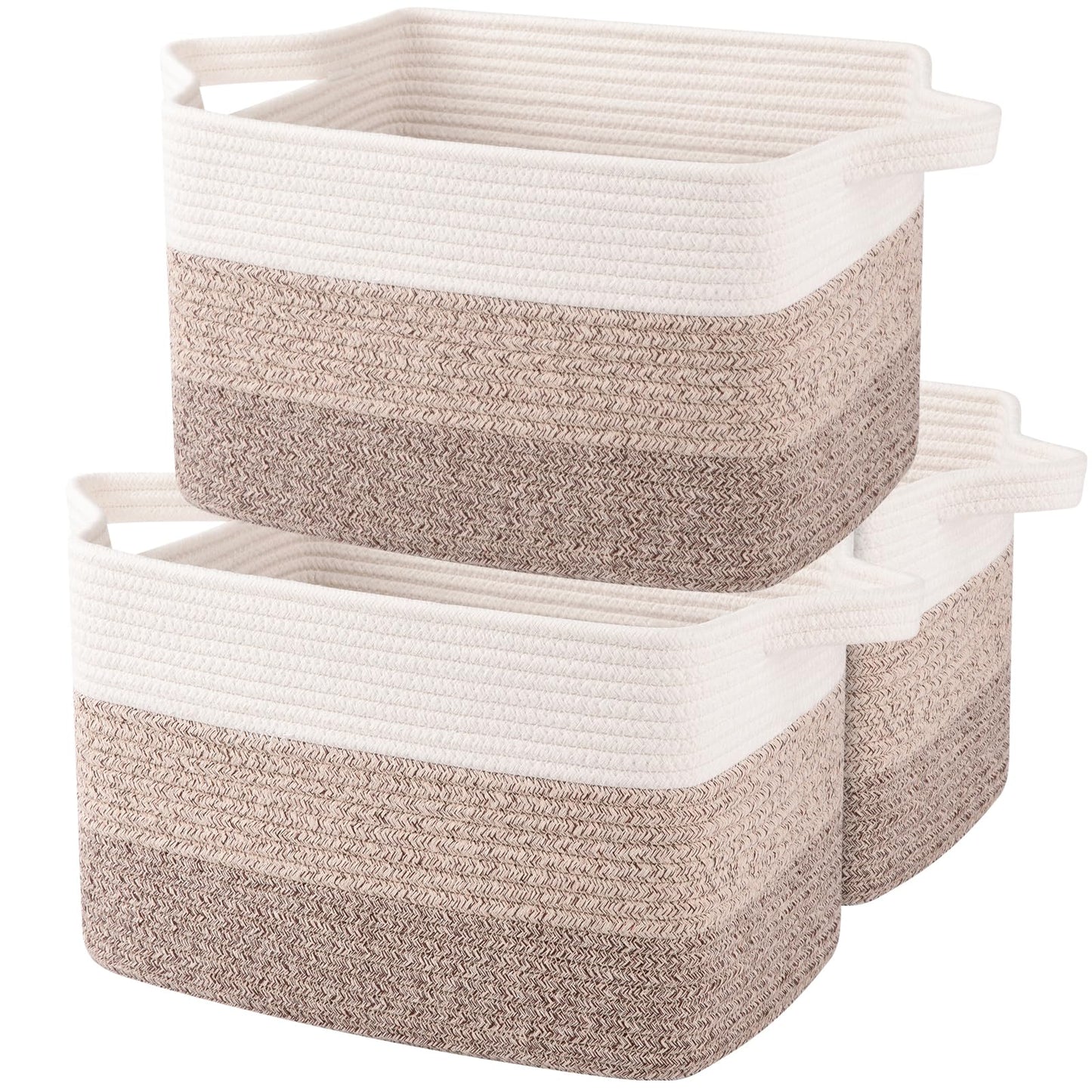 OIAHOMY Woven Storage Baskets - Gradient Yellow - 3 Pack - 33 cm x 25 cm x 22 cm - Cotton Rope Baskets with Handles
