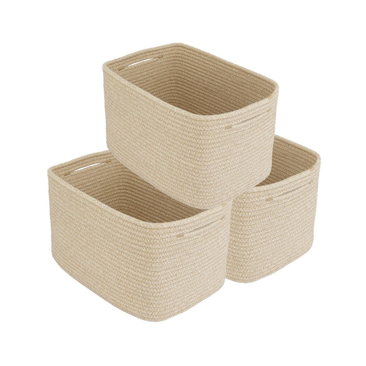 XUANGUO Rope Storage Baskets - Oatmeal - 3 Pack - 38 cm x 25 cm x 24 cm - Rectangle Woven Baskets with Handles