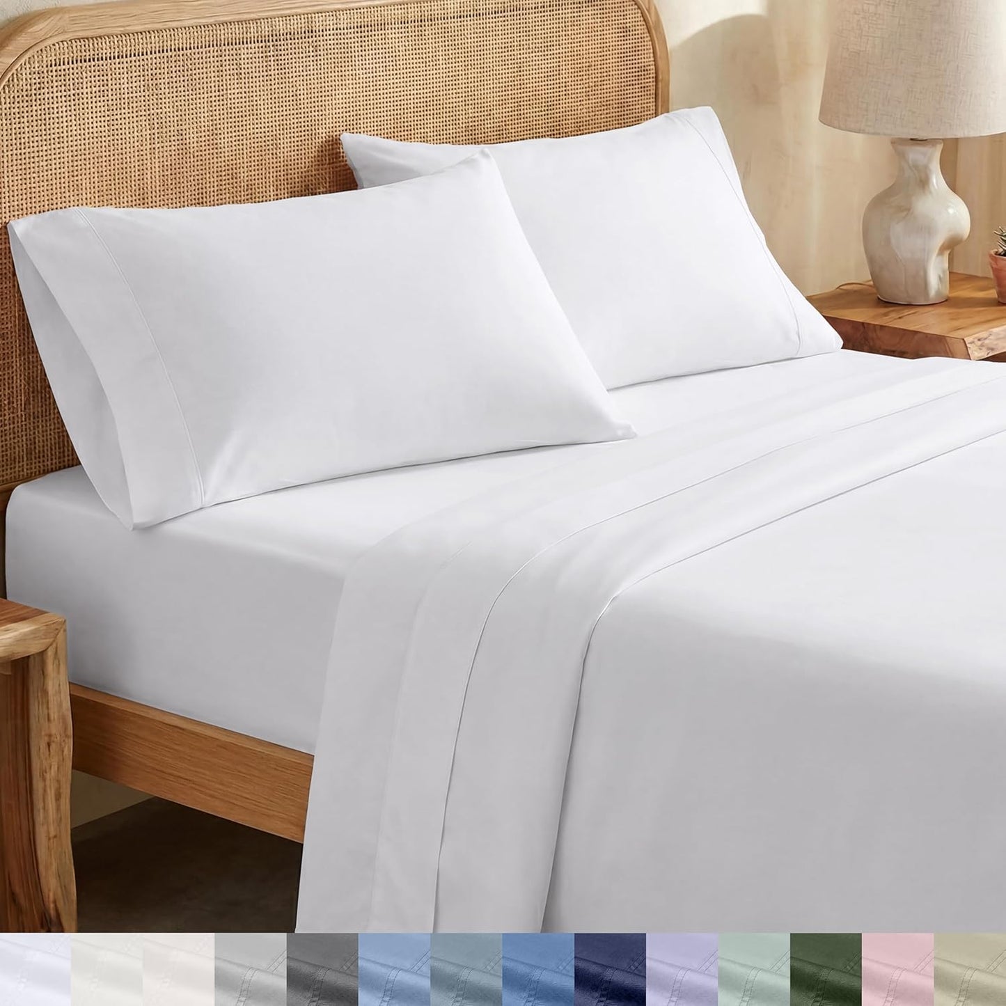 California Design Den 100% Organic Cotton Sheets for Queen Size Bed, Deep Pockets, Percale Sheets Queen, GOTS Certified, Soft Cooling Sheets, 4 Piece Bed Sheets Queen Sheet Set, White Sheets