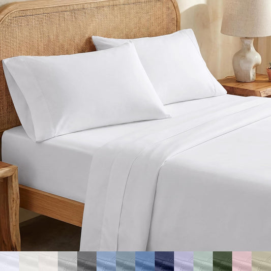 California Design Den 100% Organic Cotton Sheets for Queen Size Bed, Deep Pockets, Percale Sheets Queen, GOTS Certified, Soft Cooling Sheets, 4 Piece Bed Sheets Queen Sheet Set, White Sheets