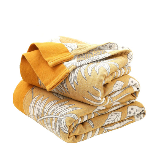 LUTBM Boho Floral Cotton Throw Blanket — 100% Cotton, Rustic Farmhouse Quilt, 152 × 203 cm