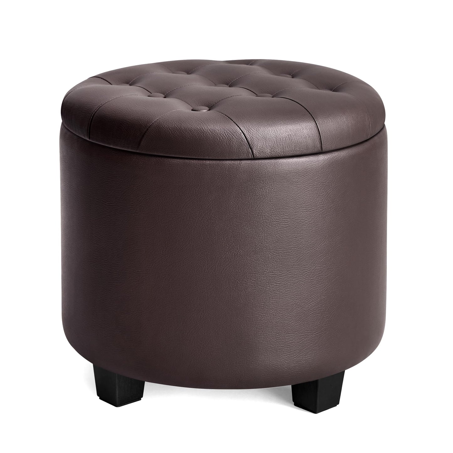 SONGMICS Round Ottoman with Storage - Chestnut Brown