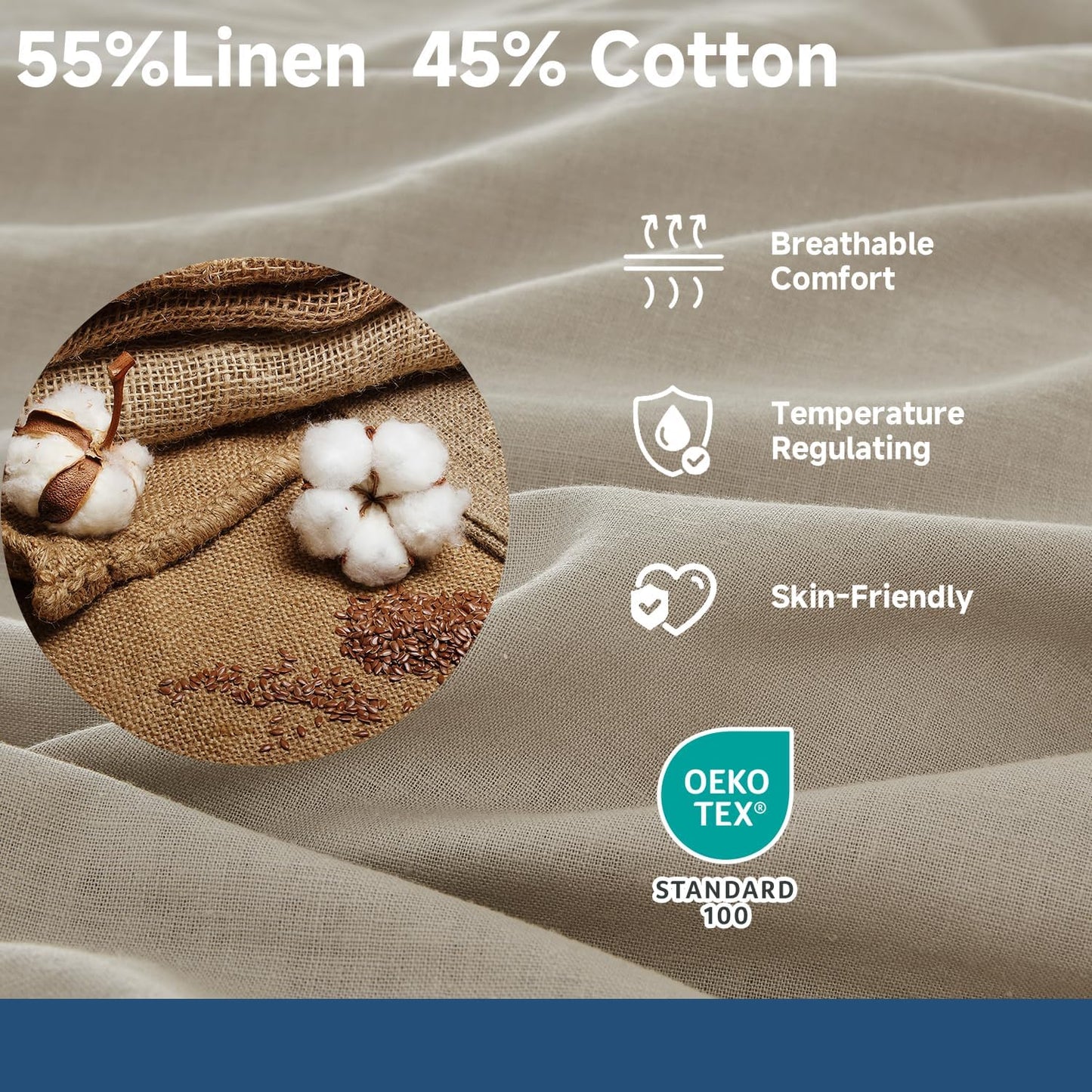 Simple&Opulence Linen Duvet Cover Double,Natural Linen Cotton Duvet Cover with Pillowcase,Duble Size Bedding Set,Soft Warm Breathable Bed Quilt Cover with Button Closure,200x200cm,Navy Blue