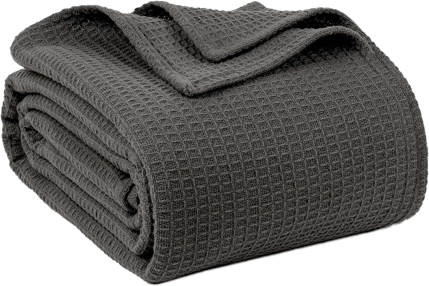 QUBA LINEN Waffle Weave Cotton Blanket — 100% Cotton, Breathable All-Season, Dark Grey