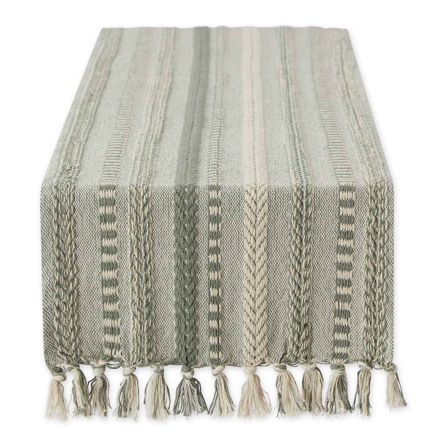 DII Farmhouse Braided Stripe Table Runner Collection - 38cm × 274cm - Fringe Included