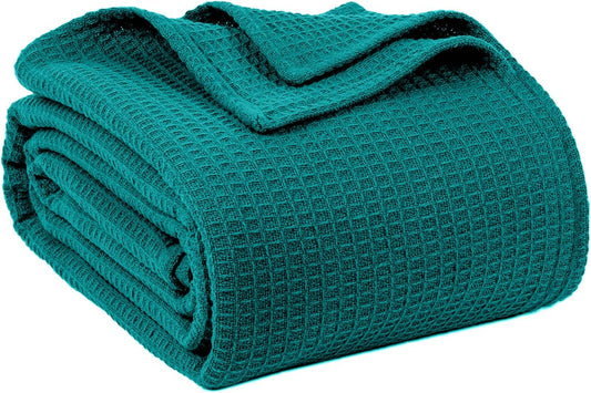 QUBA LINEN Waffle Weave Cotton Blanket — 100% Cotton, Breathable All-Season, Dark Grey
