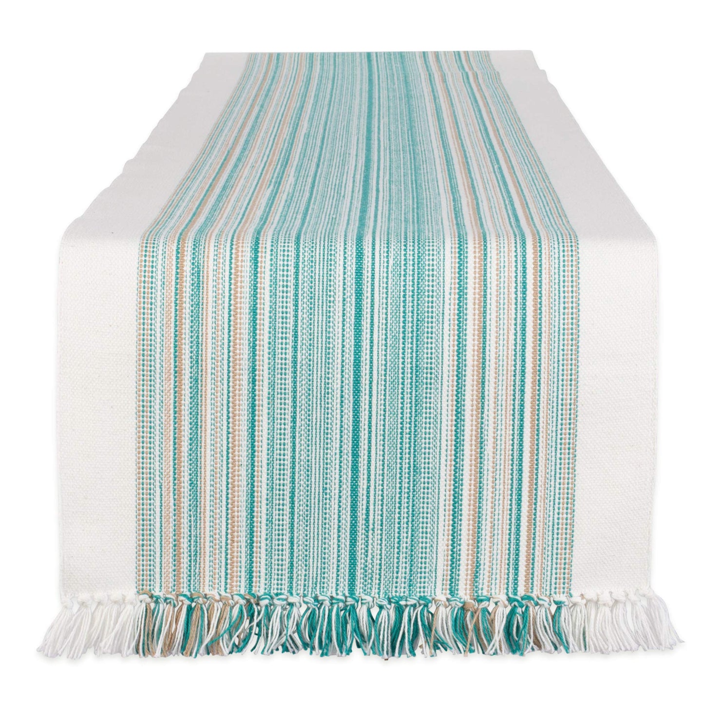 DII Everyday Collection Fringed Stripe Table Runner - 36cm × 183cm - Teal