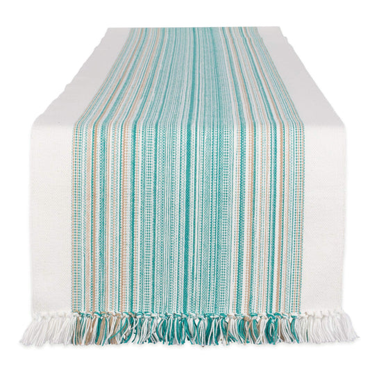 DII Everyday Collection Fringed Stripe Table Runner - 36cm × 183cm - Teal